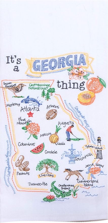 State of Georgia Embroidered Tea Towel