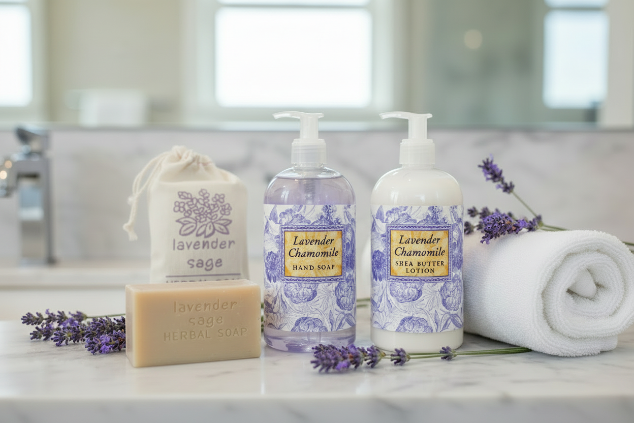 Lavender bath products with defined window panes
